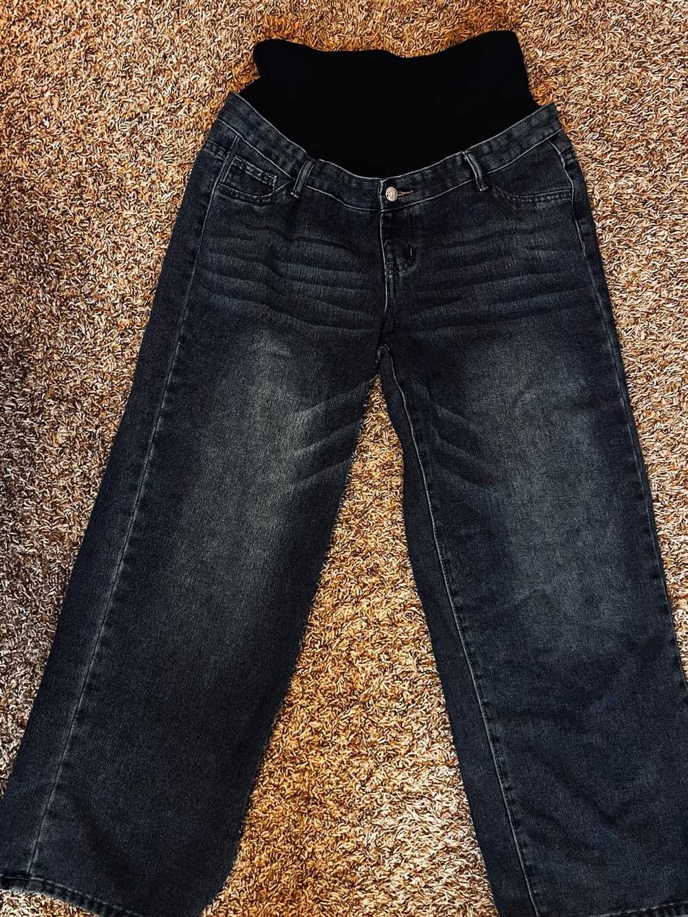 Maternity Straight-Leg Jeans with Black Support Panel - Dark Blue